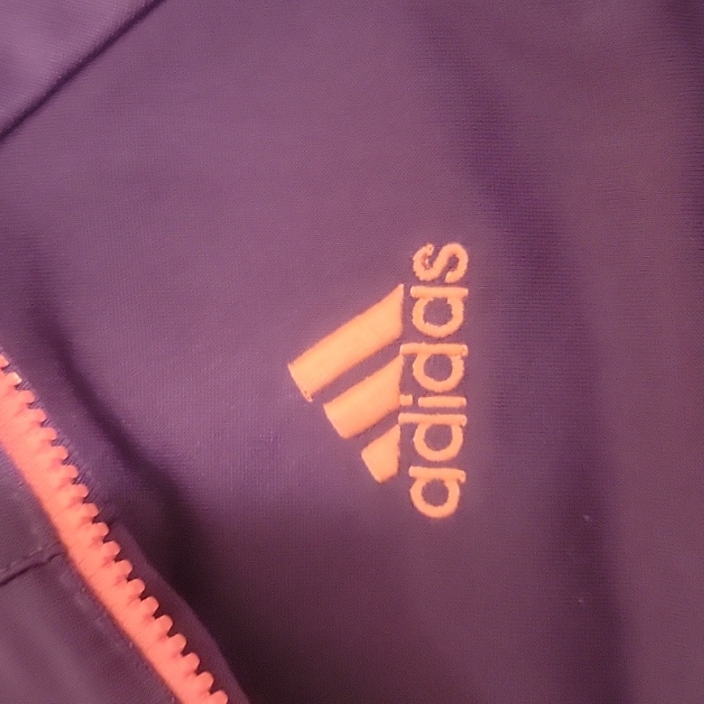 Kids purple adidas jacket with pink stripes. - Picture 4 of 7